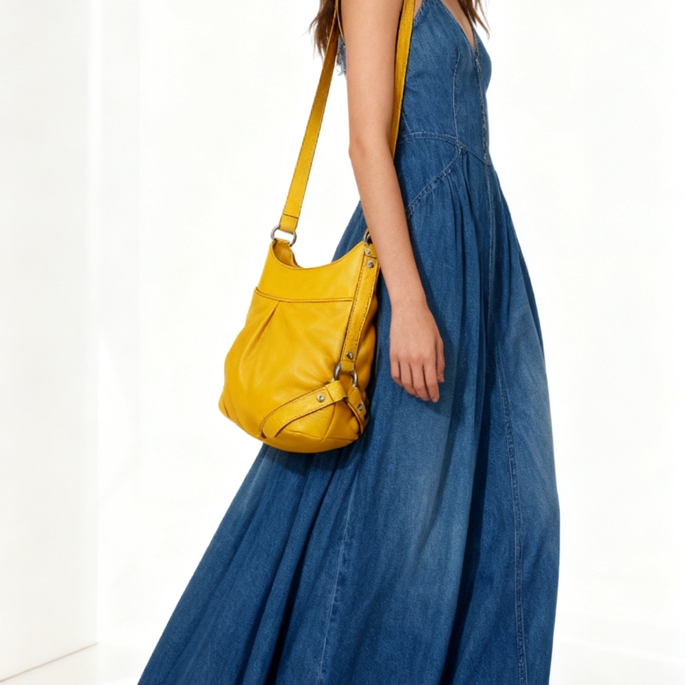 Etienne Aigner Vintage Yellow Leather Hobo Bag
